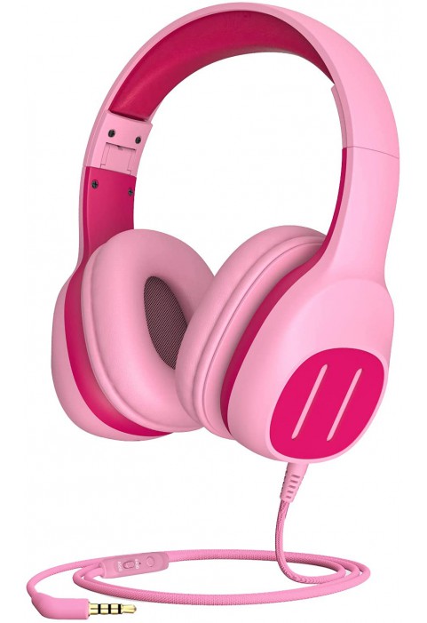 KVIDIO Kids Headphones with Mic, Foldable Wired Child Headphones with Safe Volume Limited 85dB/94dB and HD Sound Sharing Fundtion, Durable Pink Headsets for Girls,iPad,PC,Cellphone,Online Class