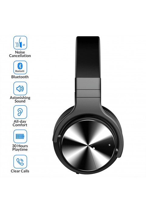 Silensys E7 PRO Active Noise Cancelling Headphones Bluetooth Headphones with Microphone Deep Bass Wireless Headphones Over Ear, Comfortable Fit, 30H Playtime for TV/Computer/Cellphone, Black