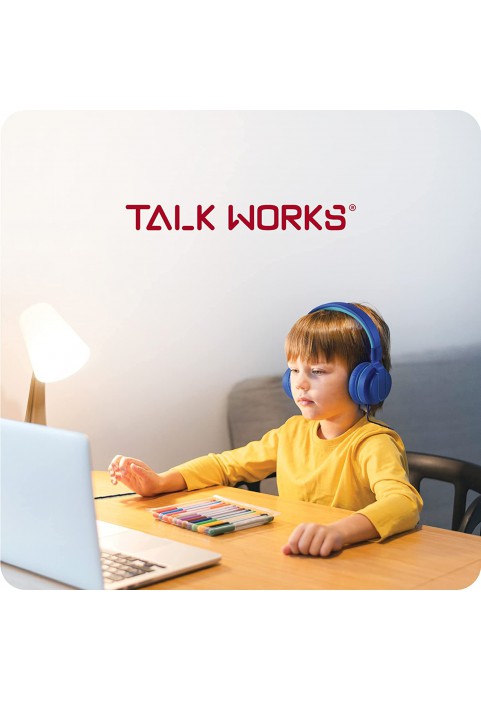 TALK WORKS Corded Headphones for Kids - Over Ear Headphones for Home, School, and Gaming - Lightweight, Portable, Cushioned Earcups, and Adjustable Headband - Comes in Fun Colors - One Size, Blue