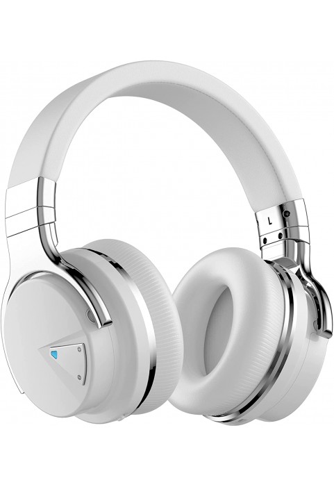 Reverbix E7 Noise Canceling Headphones Overhead Bluetooth Headphones with Mic for Phone-Call, Comfortable Wireless Headphones &amp; Light Weight, Deep Bass, 35-Hour Battery Life, White