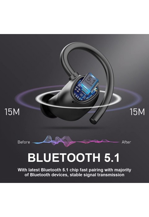 Wireless Earbud, Bluetooth 5.1 Headphones Sport Wireless Bluetooth Earphones in Ear Noise Cancelling Earbud with Mic Deep Bass, Earhooks Ear Buds IP7 Waterproof 48H Headset for Running Gym[2021 New]