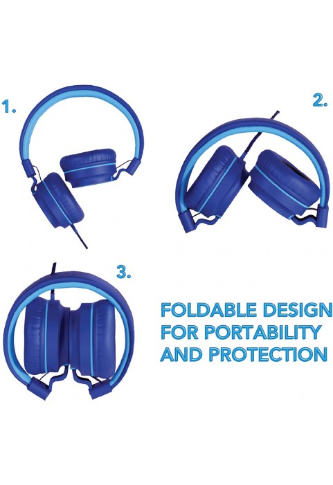 TALK WORKS Corded Headphones for Kids - Over Ear Headphones for Home, School, and Gaming - Lightweight, Portable, Cushioned Earcups, and Adjustable Headband - Comes in Fun Colors - One Size, Blue