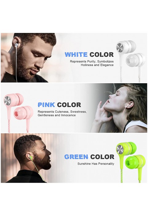 Earbuds Earphones Wired Headphones 5 Pack, Earbuds with Microphone Ear Buds Headphones Noise Canceling Wired Earphones Compatible with iPhone, Android Phones, iPod, iPad, MP3 Fits Most 3.5mm Jack