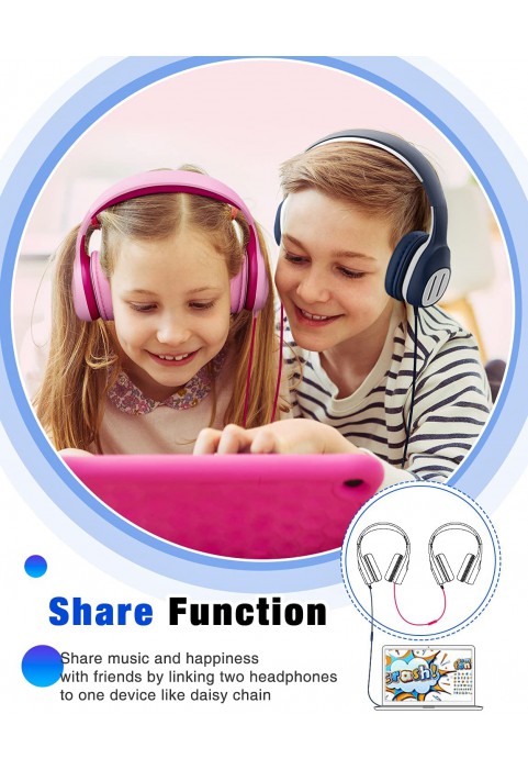 KVIDIO Kids Headphones with Mic, Foldable Wired Child Headphones with Safe Volume Limited 85dB/94dB and HD Sound Sharing Fundtion, Durable Pink Headsets for Girls,iPad,PC,Cellphone,Online Class