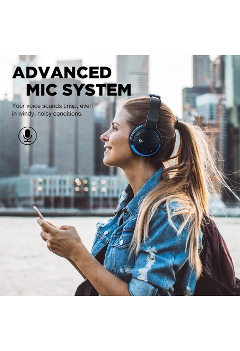 PurelySound E7 Active Noise Cancelling Headphones, Wireless Over Ear Bluetooth Headphones, 20H Playtime, Rich Deep Bass, Comfortable - Black