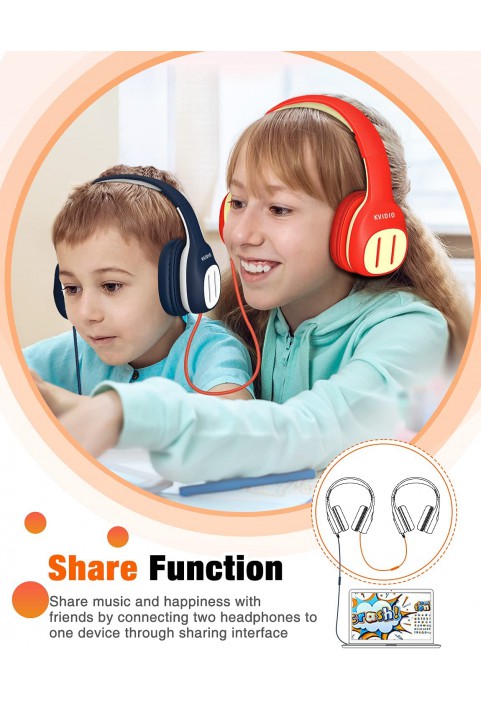 KVIDIO Kids Headphones with Mic, Foldable Wired Child Headphones with Safe Volume Limited 85dB/94dB and HD Sound Sharing Fundtion, Durable Pink Headsets for Girls,iPad,PC,Cellphone,Online Class