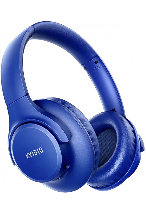 Bluetooth Headphones Over Ear,KVIDIO 55 Hours Playtime Wireless Headphones with Microphone,Foldable Lightweight Headset with Deep Bass,HiFi Stereo Sound for Travel Work Laptop PC Cellphone (Blue)