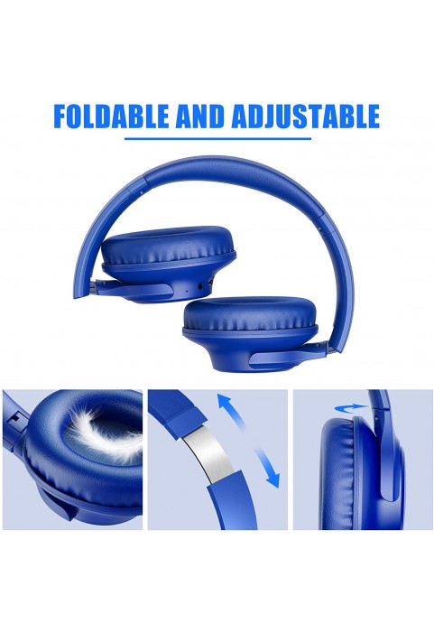 Bluetooth Headphones Over Ear,KVIDIO 55 Hours Playtime Wireless Headphones with Microphone,Foldable Lightweight Headset with Deep Bass,HiFi Stereo Sound for Travel Work Laptop PC Cellphone (Blue)