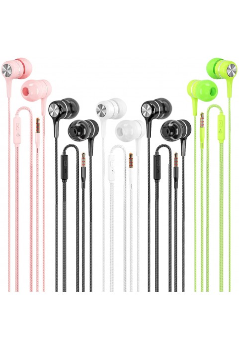 Earbuds Earphones Wired Headphones 5 Pack, Earbuds with Microphone Ear Buds Headphones Noise Canceling Wired Earphones Compatible with iPhone, Android Phones, iPod, iPad, MP3 Fits Most 3.5mm Jack