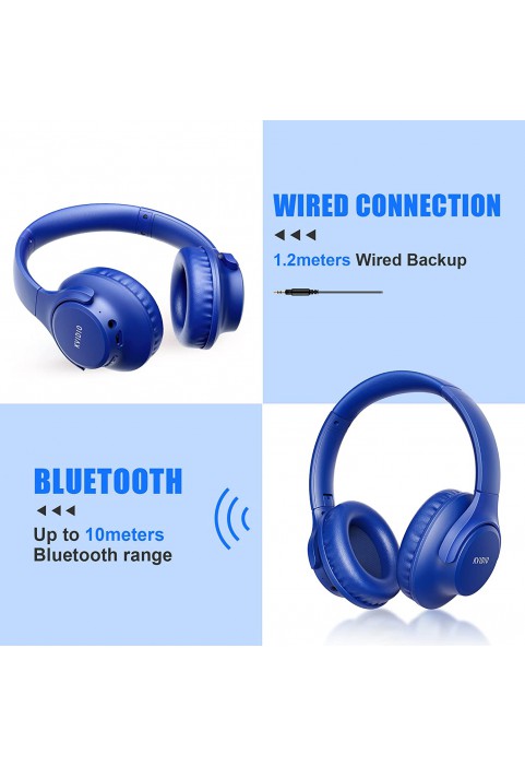 Bluetooth Headphones Over Ear,KVIDIO 55 Hours Playtime Wireless Headphones with Microphone,Foldable Lightweight Headset with Deep Bass,HiFi Stereo Sound for Travel Work Laptop PC Cellphone (Blue)