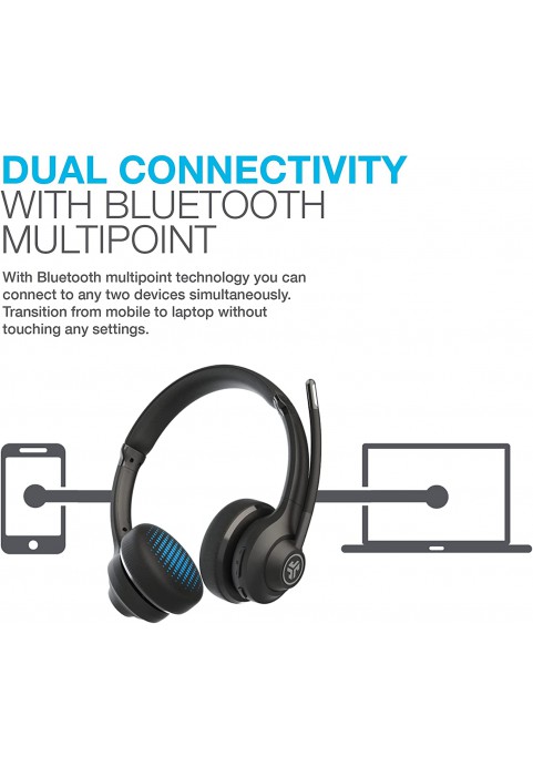 JLab Go Work Wireless On-Ear Headphones with Boom Mic | Bluetooth or Wired Office Headset | Multipoint Connect | 45+ Hours Playtime | Clear Calls and Video Calls Using Your Computer or Mobile Device