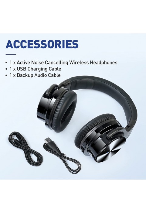 Tapela E7 Pro Wireless Active Noise Cancelling Headphones, Over Ear Bluetooth Headphones with Microphone/Deep Bass, Comfortable Protein Ear Cups, 28H Playtime for Travel, Home Office - Titanium Black