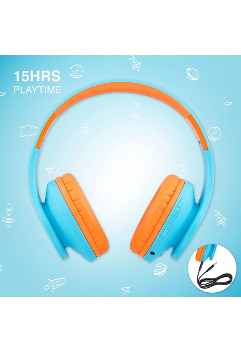 PowerLocus Kids Headphones Over-Ear, Bluetooth Wireless Headphones for Kids,with Microphone, Safe 85DB Volume Limited, Foldable with Carry Case, Audio Cable, Micro SD mode for Online Classes,PC,Phones