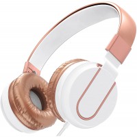 Delton Chroma Wired Headphones with Microphone, Wired On-Ear Headphones with in-Line Mic - 3.5MM Jack, Foldable, Lightweight for iOS and Android Smartphones, Laptops, PC, MP3 (Chroma Rose Gold)