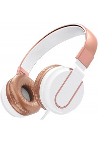 Delton Chroma Wired Headphones with Microphone, Wired On-Ear Headphones with in-Line Mic - 3.5MM Jack, Foldable, Lightweight for iOS and Android Smartphones, Laptops, PC, MP3 (Chroma Rose Gold)