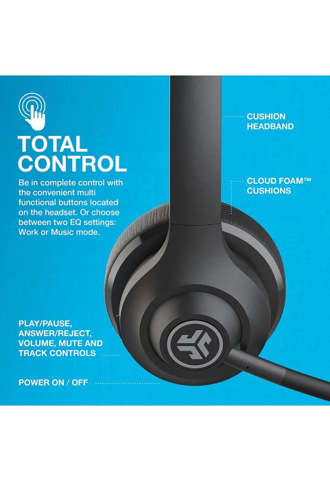 JLab Go Work Wireless On-Ear Headphones with Boom Mic | Bluetooth or Wired Office Headset | Multipoint Connect | 45+ Hours Playtime | Clear Calls and Video Calls Using Your Computer or Mobile Device