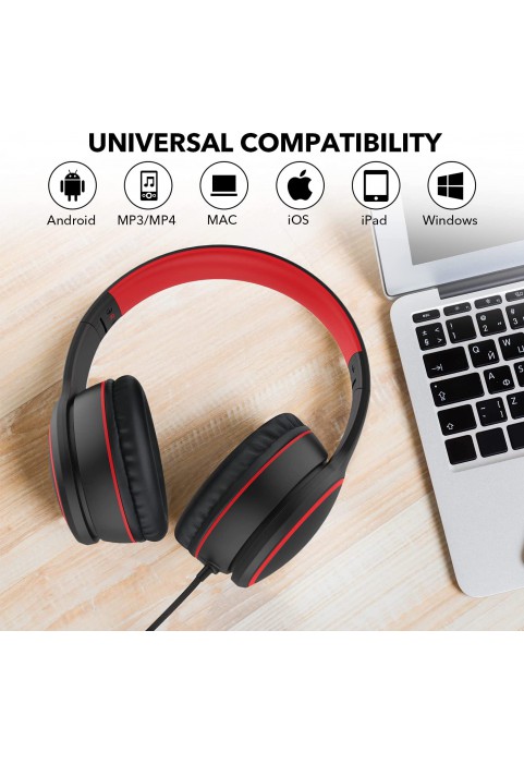 RORSOU R10 On-Ear Headphones with Microphone, Lightweight Folding Stereo Bass Headphones with 1.5M No-Tangle Cord, Portable Wired Headphones for Smartphone Tablet Computer MP3 / 4 (Black)