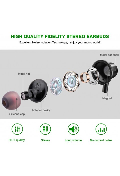 Earphones XINLIANG Wired Earbuds with Microphone &amp; Volume Control in-Ear Headphones with Magnetic, Bass Driven 3.5 mm Earbuds for iOS and Android Smartphones, Laptops, MP3, Gaming, Walkman (Black)