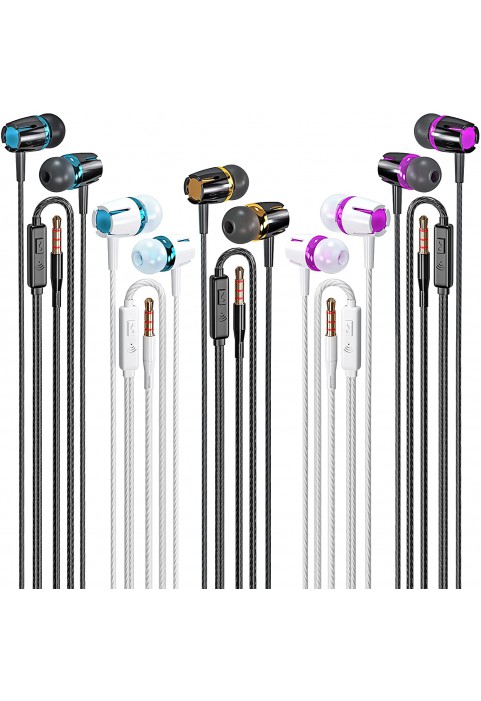 Wired Earbuds 5 Pack, Earbuds Headphones with Microphone, Earphones with Heavy Bass Stereo Noise Blocking, Compatible with iPhone and Android Devices, iPad, MP3, Fits All 3.5mm Interface Devices